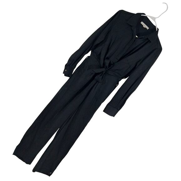 LOFT! RICH BLACK ONE PIECE BUTTON FRONT, BELTED JUMPSUIT, ONESIE, ROMPER! SZ 0 - Picture 1 of 11